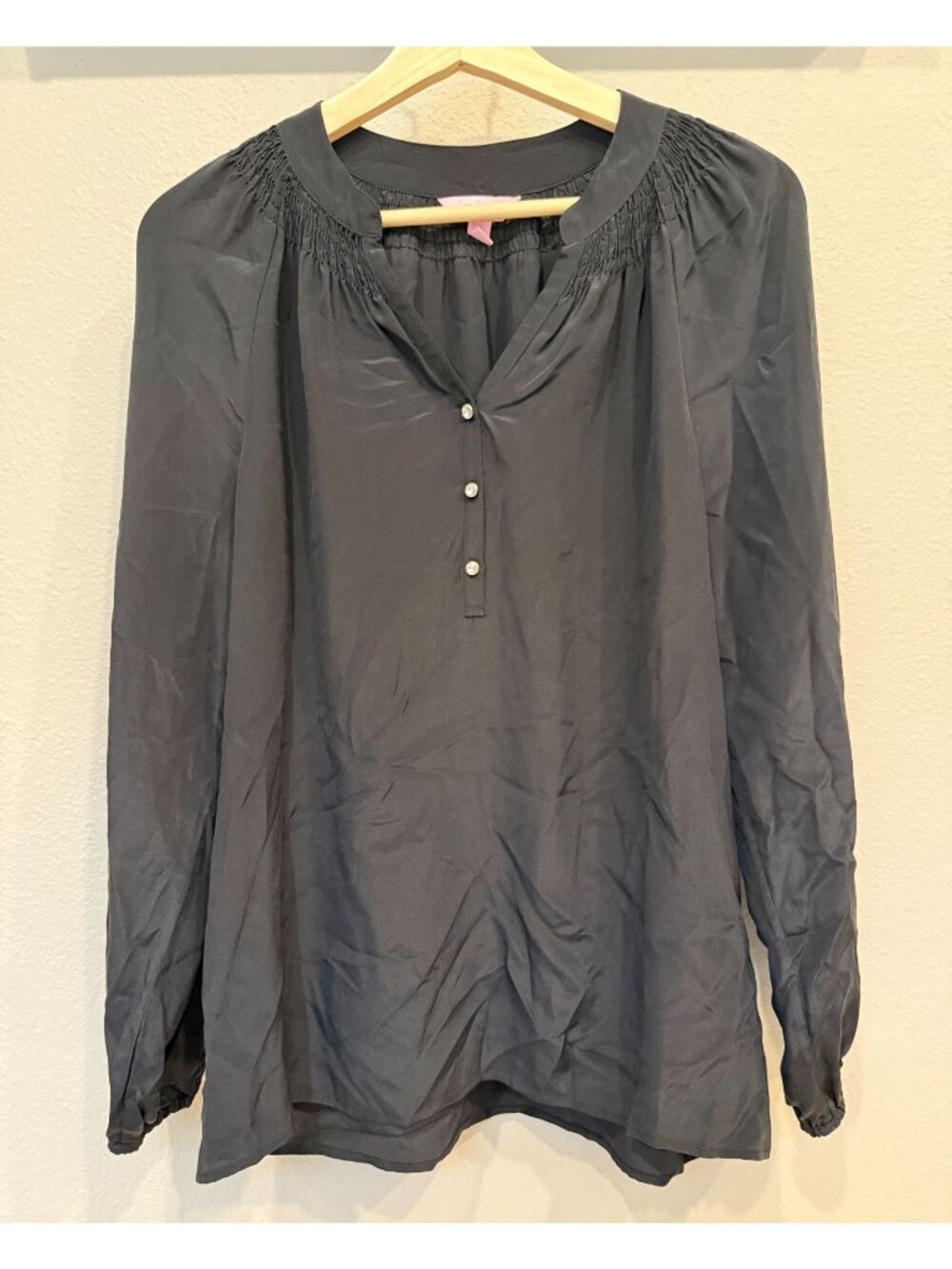 Lilly Pulitzer Women's Silk Elsa Top Blouse Small Black Long Sleeves Luxury